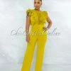 Vendor-unknown JUST IN Caramelo Lime Yellow Lace Sheer Top Crochet Jumpsuit
