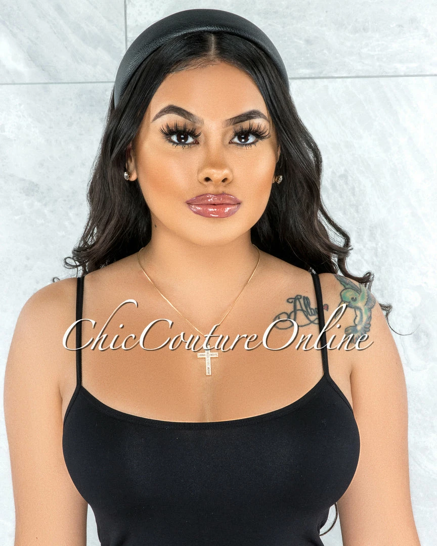 Vendor-unknown Alexis Black Faux Leather Simple Headband