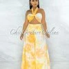 Vendor-unknown JUST IN Aaka Yellow Tie-Dye Multi-Way Top & Wide Legs Set