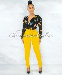 Vendor-unknown Raeanne Mango Pleated Paper Bag Tie Belt Pants JUST IN