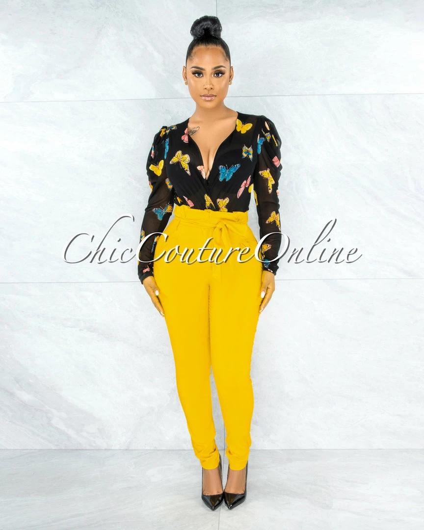 Vendor-unknown Raeanne Mango Pleated Paper Bag Tie Belt Pants JUST IN