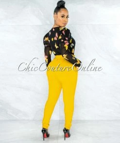 Vendor-unknown Raeanne Mango Pleated Paper Bag Tie Belt Pants JUST IN