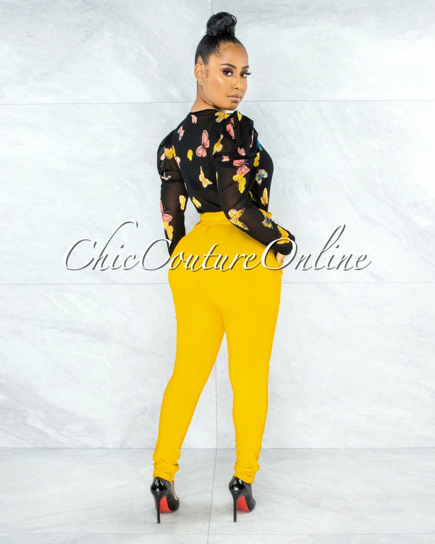 Vendor-unknown Raeanne Mango Pleated Paper Bag Tie Belt Pants JUST IN