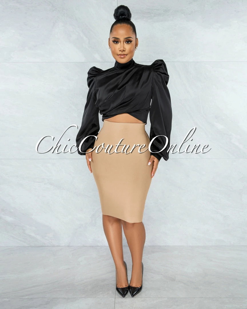 Vendor-unknown JUST IN Karishma Black Luxe Satin Blouse