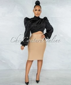 Vendor-unknown JUST IN Karishma Black Luxe Satin Blouse