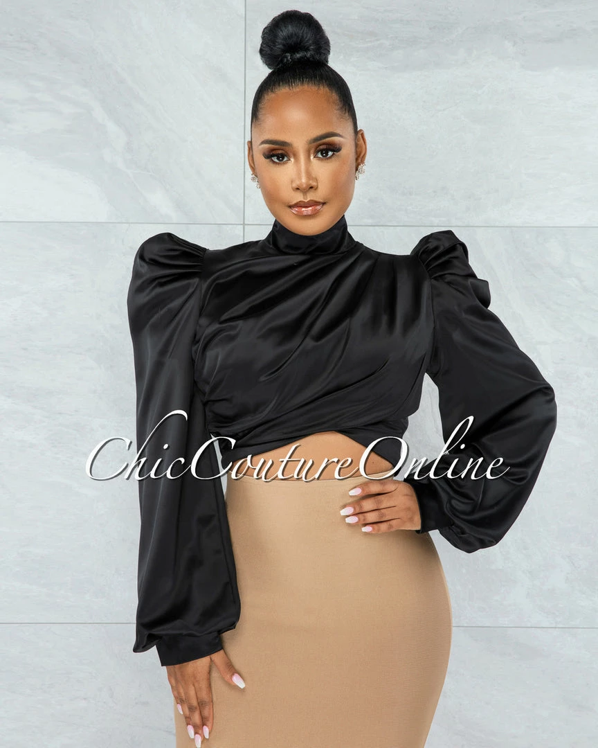 Vendor-unknown JUST IN Karishma Black Luxe Satin Blouse