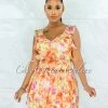 Vendor-unknown Meadad Salmon Floral Print Ruffle Top & Skirt Set JUST IN