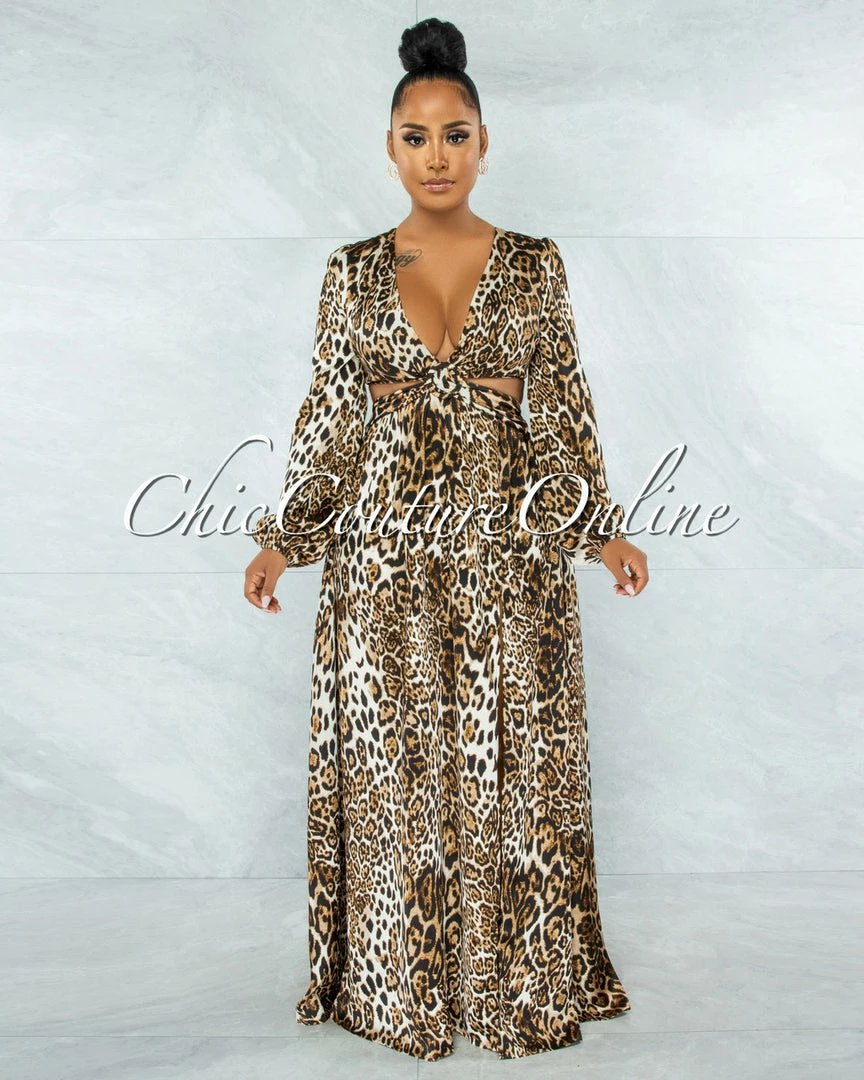 Vendor-unknown Naiya Leopard Print O-Ring Design Maxi Dress JUST IN