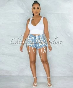 Vendor-unknown Zacharie Light Blue Denim Lace-Up Accent Shorts