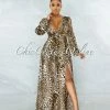 Vendor-unknown Naiya Leopard Print O-Ring Design Maxi Dress JUST IN