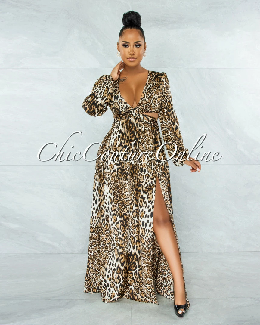 Vendor-unknown Naiya Leopard Print O-Ring Design Maxi Dress JUST IN