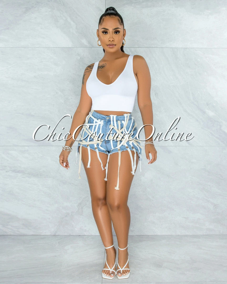 Vendor-unknown Zacharie Light Blue Denim Lace-Up Accent Shorts