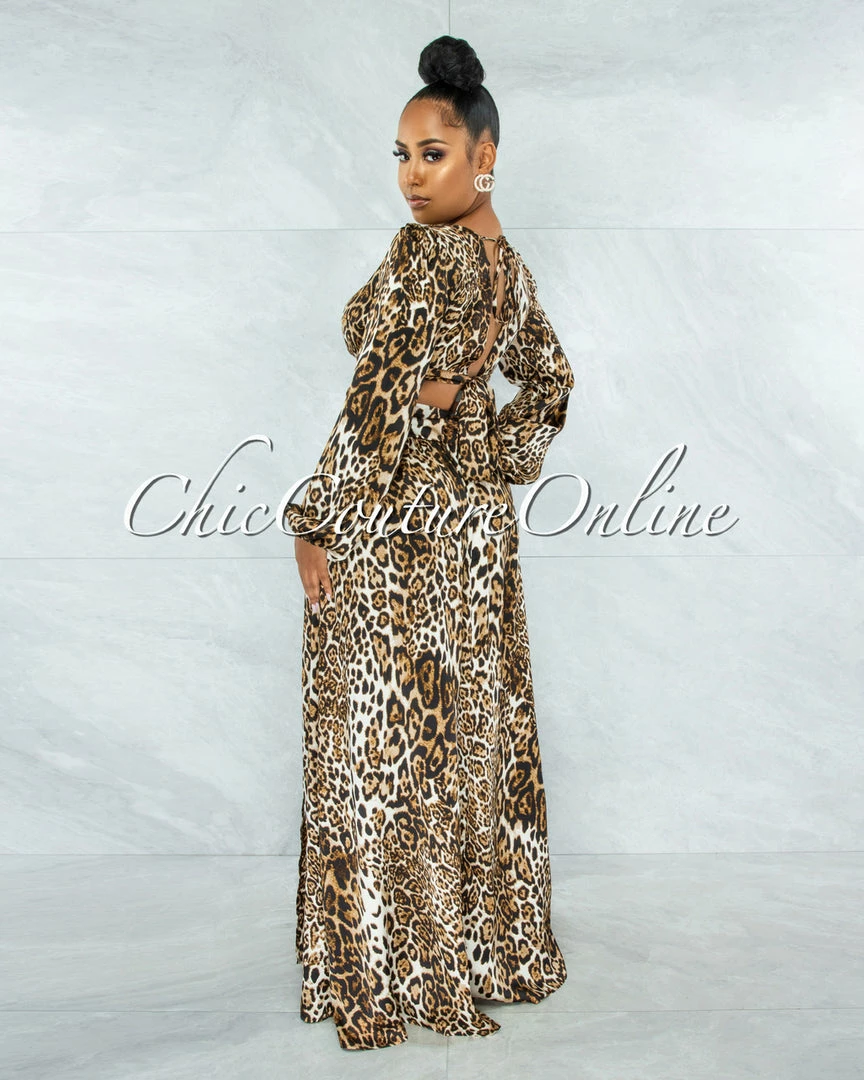 Vendor-unknown Naiya Leopard Print O-Ring Design Maxi Dress JUST IN