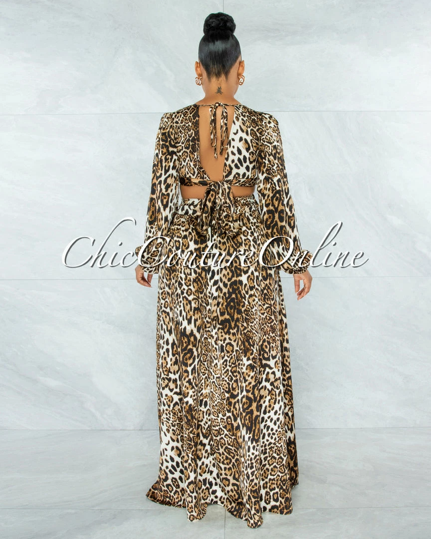 Vendor-unknown Naiya Leopard Print O-Ring Design Maxi Dress JUST IN
