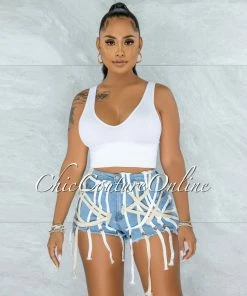 Vendor-unknown Zacharie Light Blue Denim Lace-Up Accent Shorts