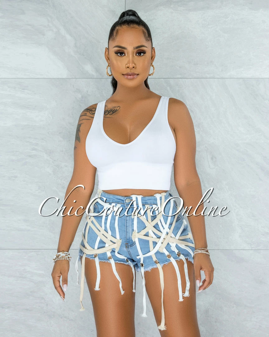Vendor-unknown Zacharie Light Blue Denim Lace-Up Accent Shorts