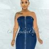 Vendor-unknown Halleia Dark Denim Front Silver Zipper Belt Dress