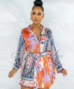 Vendor-unknown Sarki Orange Purple Multi-Color Print Two Piece Skort Set JUST IN