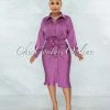 Vendor-unknown Michaela Mauve Draped Front Tie Shirt Midi Satin Dress JUST IN