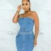 Vendor-unknown Halleia Light Denim Front Silver Zipper Belt Dress JUST IN