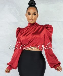 Vendor-unknown Karishma Burgundy Luxe Satin Blouse JUST IN