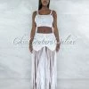 Vendor-unknown SWIM Benji Off-White Crochet Cover-Up Lace-Up Fringe Set