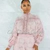 Vendor-unknown Bansuri Mauve Crochet Pearl Sheer Blouse & Shorts Set