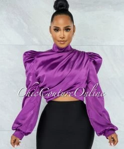 Vendor-unknown Karishma Purple Luxe Satin Blouse