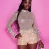 Vendor-unknown Gemma Nude Mesh Iridescent Rhinestones Romper