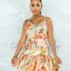 Vendor-unknown Hansine Salmon Floral Print Ruffle Skirt Two Piece Set