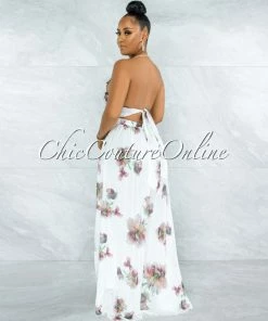 Vendor-unknown JUST IN Adwin White Floral Print Crossed Top & Pleated Pants Set