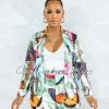 Vendor-unknown JUST IN Jocasta Green Leaf Butterfly Print Blazer & Shorts Set