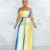 Vendor-unknown Seeley Blue Yellow Ombre Back Tie Top & Wide Pants Set
