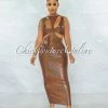 Vendor-unknown JUST IN Saura Brown Iridescent Sequins Cut-Out Design Maxi Dress