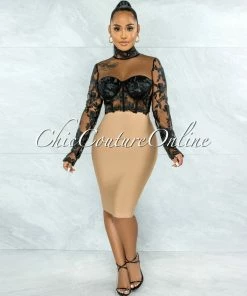 Vendor-unknown Elmore Black Padded Cups Embroidery Tulle Sheer Top