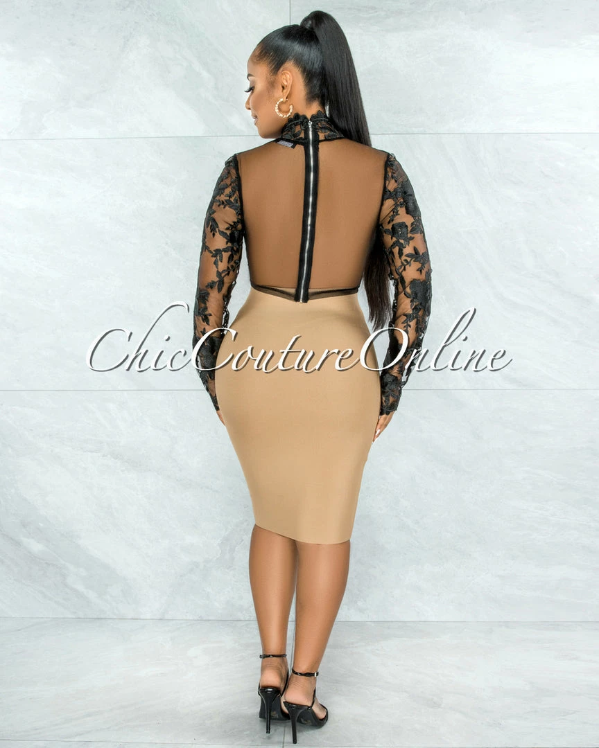 Vendor-unknown Elmore Black Padded Cups Embroidery Tulle Sheer Top