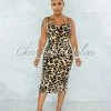 Vendor-unknown Tieve Nude Leopard Print Body-Con Midi Dress