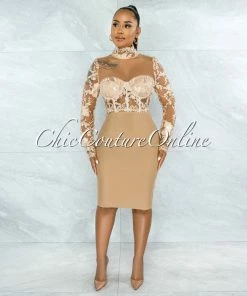 Vendor-unknown JUST IN Elmore Nude Padded Cups Embroidery Tulle Sheer Top