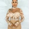 Vendor-unknown JUST IN Elmore Nude Padded Cups Embroidery Tulle Sheer Top