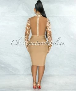 Vendor-unknown JUST IN Elmore Nude Padded Cups Embroidery Tulle Sheer Top
