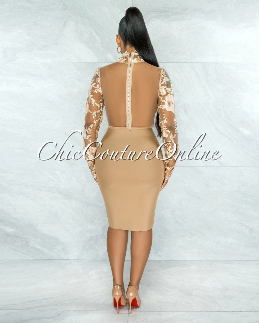 Vendor-unknown JUST IN Elmore Nude Padded Cups Embroidery Tulle Sheer Top