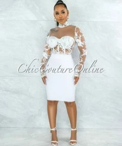 Vendor-unknown JUST IN Elmore White Padded Cups Embroidery Tulle Sheer Top