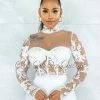 Vendor-unknown JUST IN Elmore White Padded Cups Embroidery Tulle Sheer Top