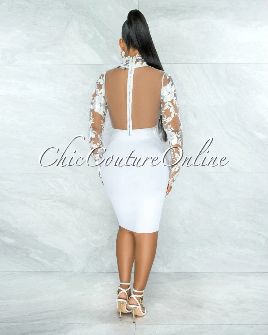 Vendor-unknown JUST IN Elmore White Padded Cups Embroidery Tulle Sheer Top