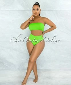 Vendor-unknown Palmira Neon Green Mesh Pareo Three Piece Set Swimsuit