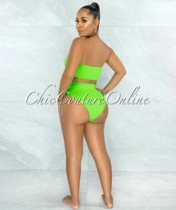 Vendor-unknown Palmira Neon Green Mesh Pareo Three Piece Set Swimsuit