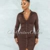 Vendor-unknown Caelan Chocolate Front Gold Snaps Ribbed Midi Dress
