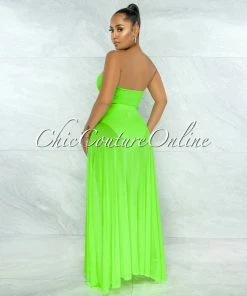 Vendor-unknown Palmira Neon Green Mesh Pareo Three Piece Set Swimsuit