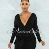 Chic Couture Online Ellie Black Ruffle Hip Deep-V Neckline Open Back Dress JUST IN