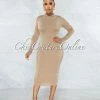 Vendor-unknown JUST IN Meda Beige Fitted Midi Dress